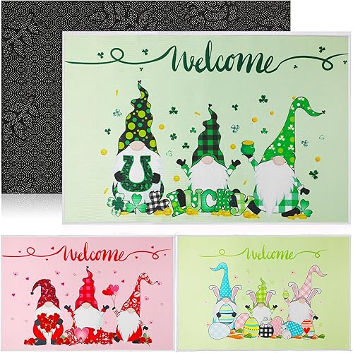 Miniatura 1 de Drydiet Tapete decorativo de gnomo para el día de San Valentín, 3 piezas, para el día de San Patricio, Pascua, exterior, entrada, puerta, felpudo de