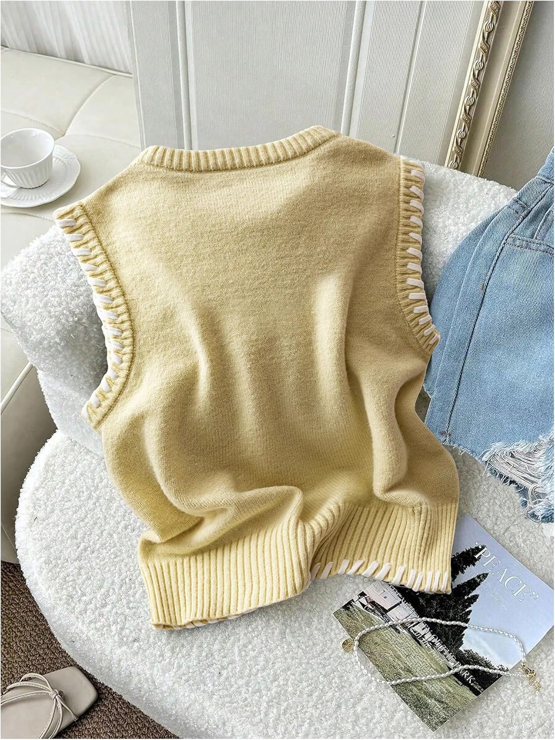 Verdusa Women's Sleeveless Sweater Old Money Ribbed Knit Pullover Binding Casual Tank Top - Image 2