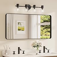 Vista 65 de TETOTE Espejo de marco negro de 16 x 24 pulgadas, espejo de tocador de baño para pared, moderno espejo rectangular de esquina redonda con marco