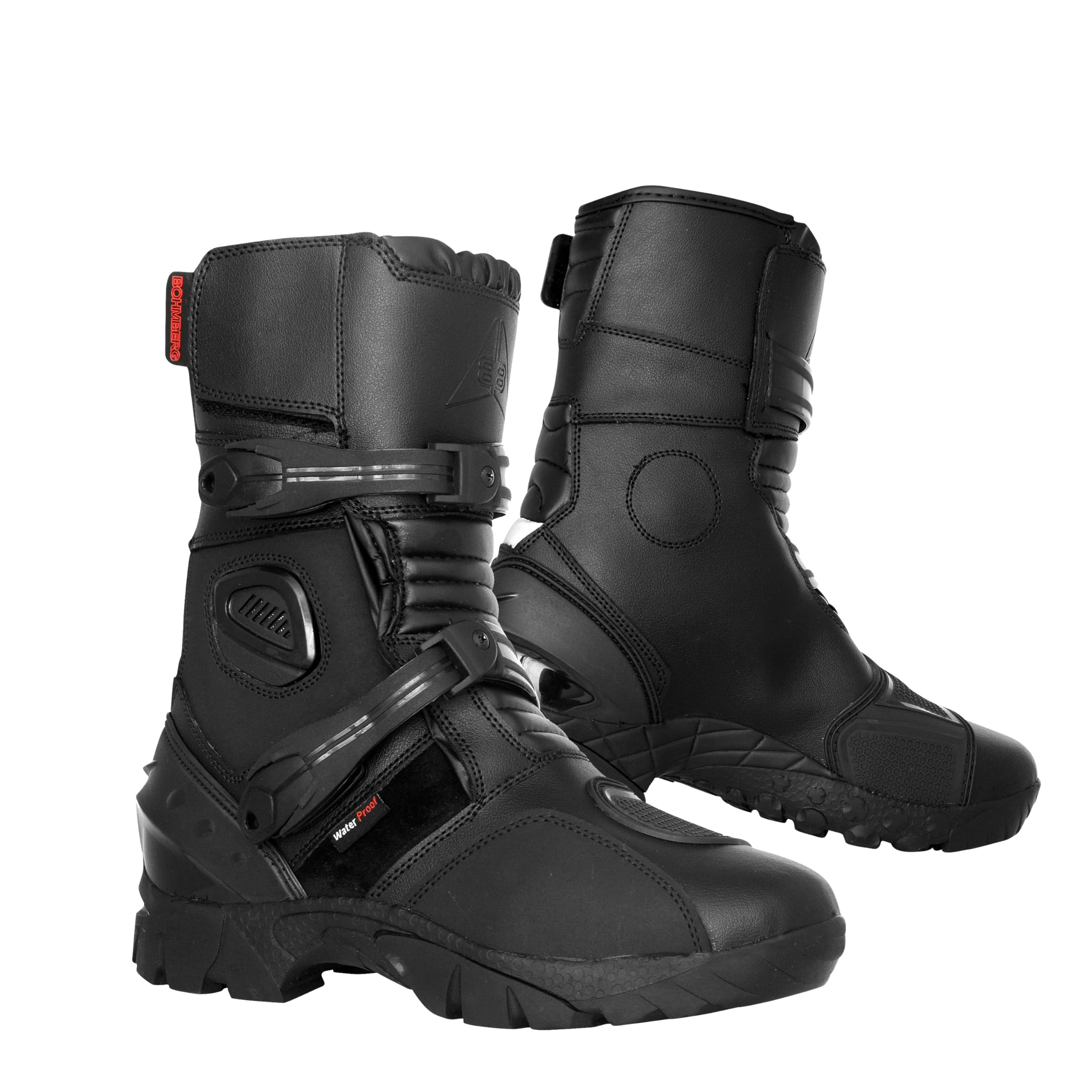 Bohmberg Dredd - Botas de moto para hombre, de piel, resistentes, impermeables, con protecciones reforzadas, Negro
