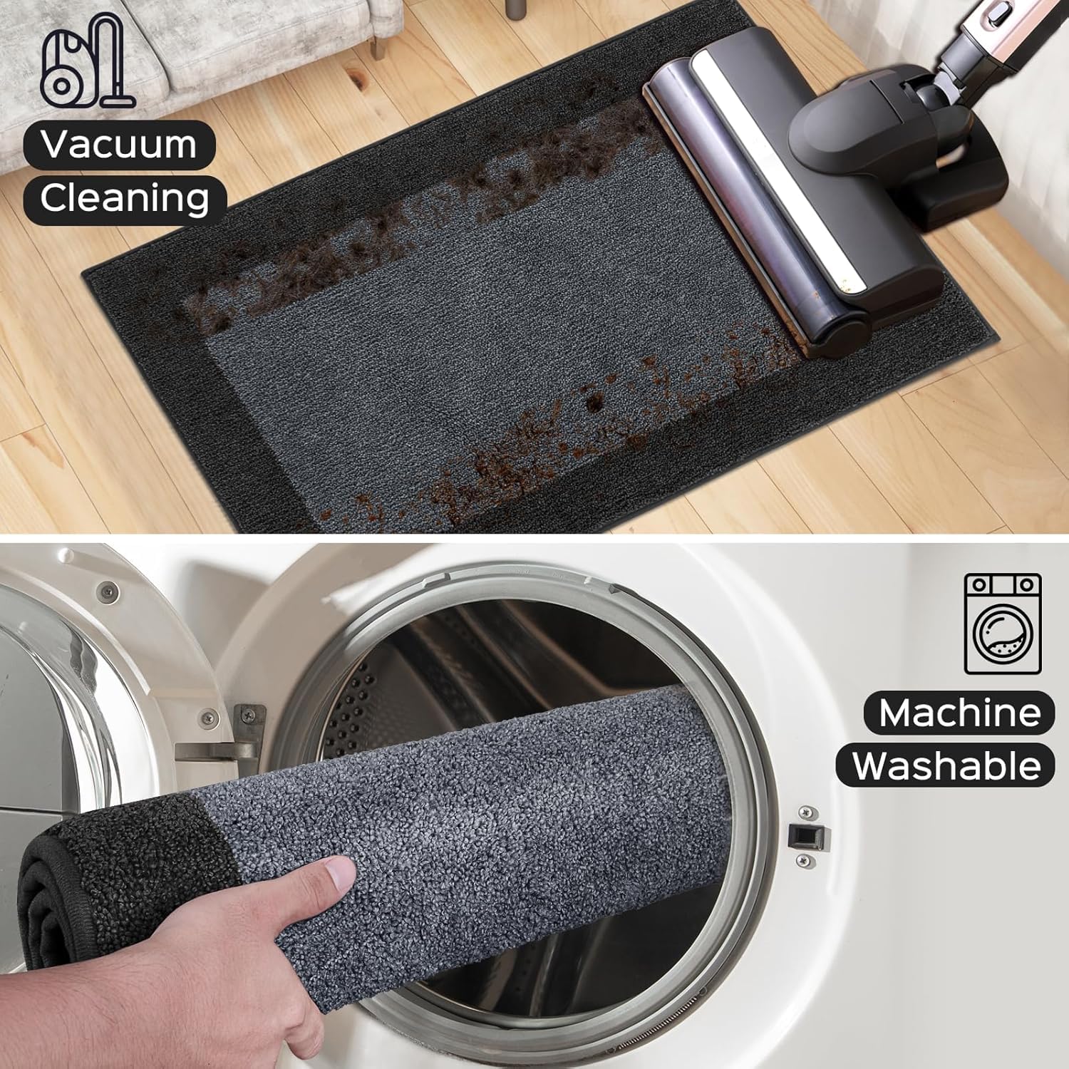 Tappeto Antiscivolo e Lavabile in Lavatrice 60 x 213 cm, Tappetino d'Ingresso Assorbenti per Cane, Corridoio, Bagno, Cucina, (Imballaggio Rotolo)