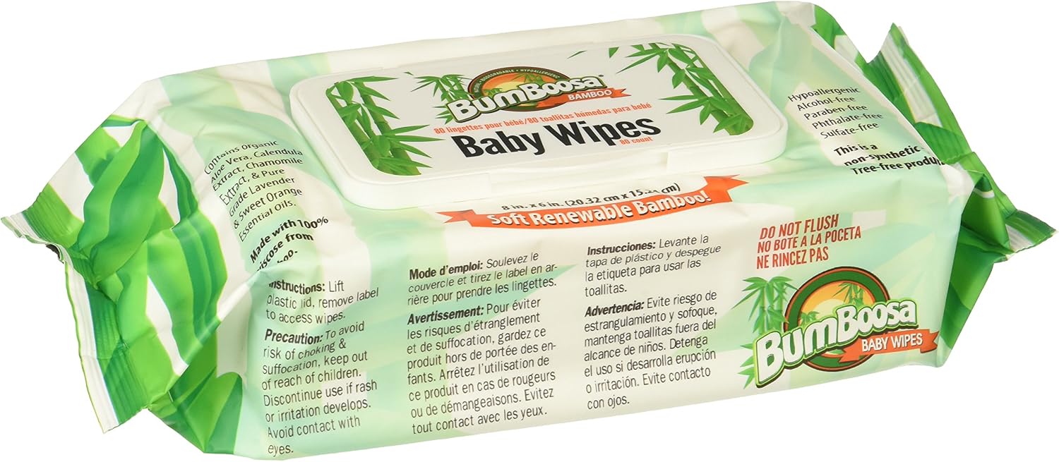 Bum Boosa Bamboo Baby Wipes - Natural Scent, Eco- Friendly, 80 Count (Pack of 6)