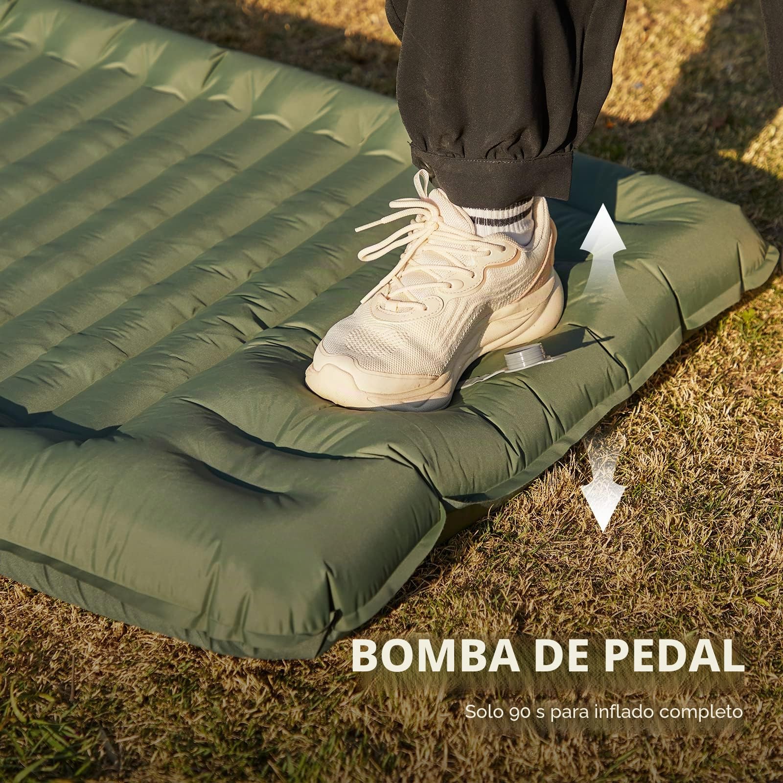 Portal Colchón de camping individual de 10 cm de grosor con bomba de pie, colchoneta inflable para acampar, colchón, tienda de campaña, cama de aire para adultos, ligera, mochila portátil para