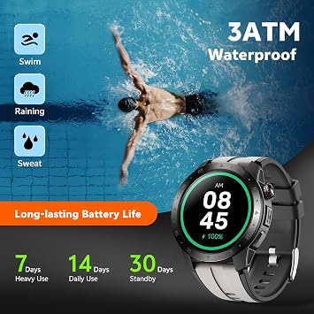 GTX2 Military Smart Watch Built-in GPS AMOLED Compass for Men | Fitness Tracker Watch 1.43 AMOLED Screen Altitude Barometer 3ATM Waterproof with Health Monitor for Android iOS Outdoor