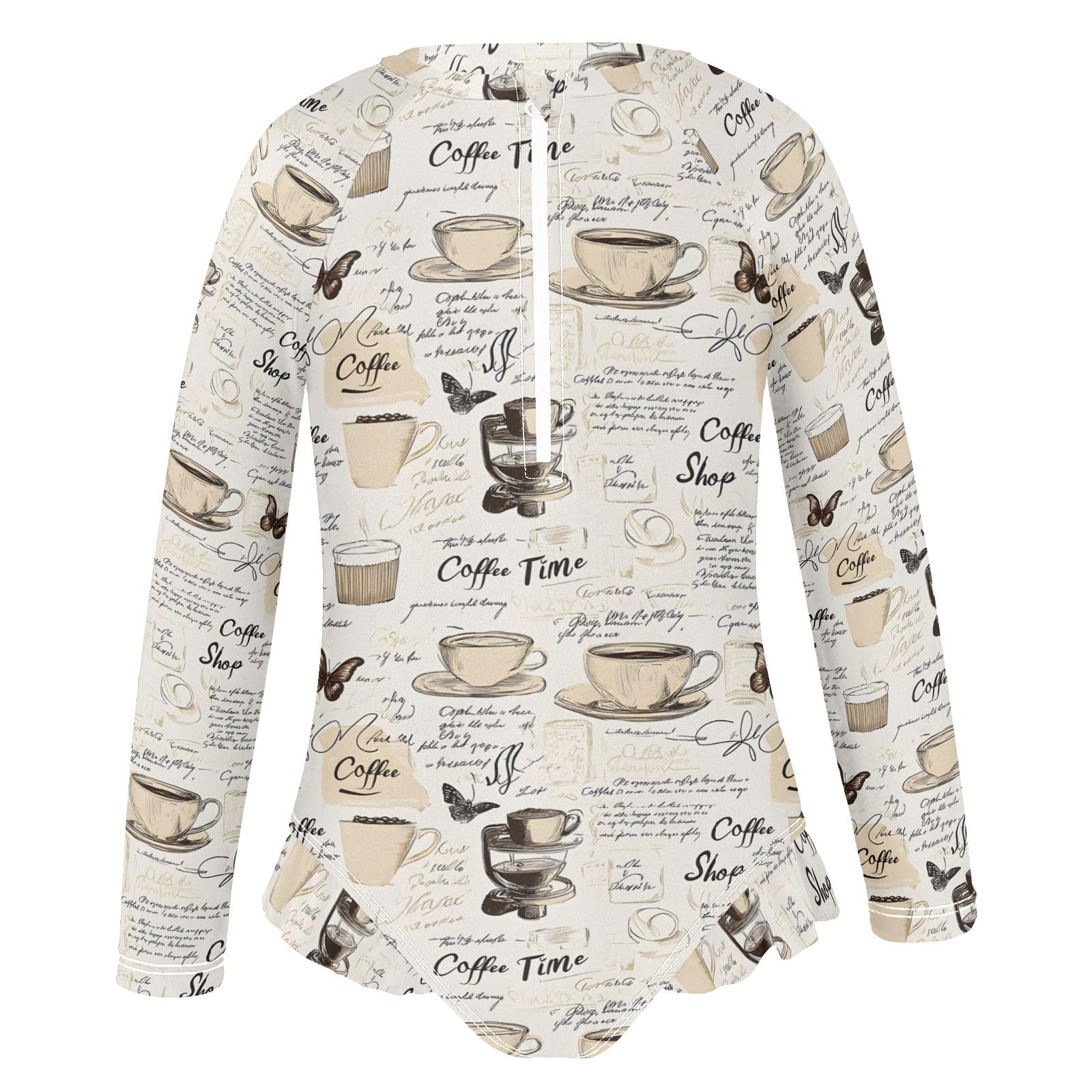 ALAZA Toddler Swimsuit Girl Bathing Suit Swimwear Rash Guard Coffee Butterfly Long Sleeve 3T