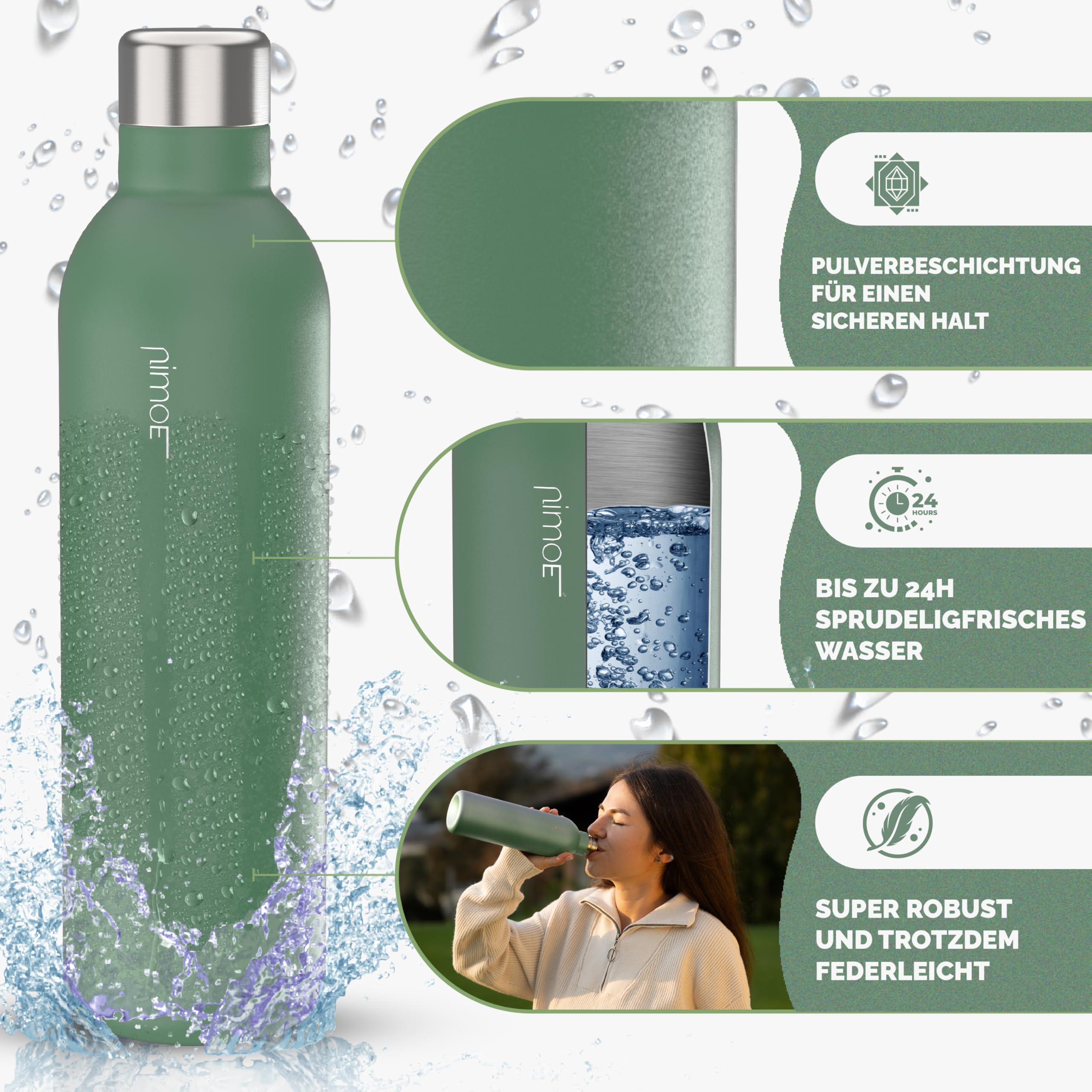 Bouteille 1l Inoxydable NIMOE SteelStream Bouteille En Acier Inoxydable 1L Compatible Sodastream Duo & E-Duo - Résistante Lave-Vaisselle Et 100% Étanche