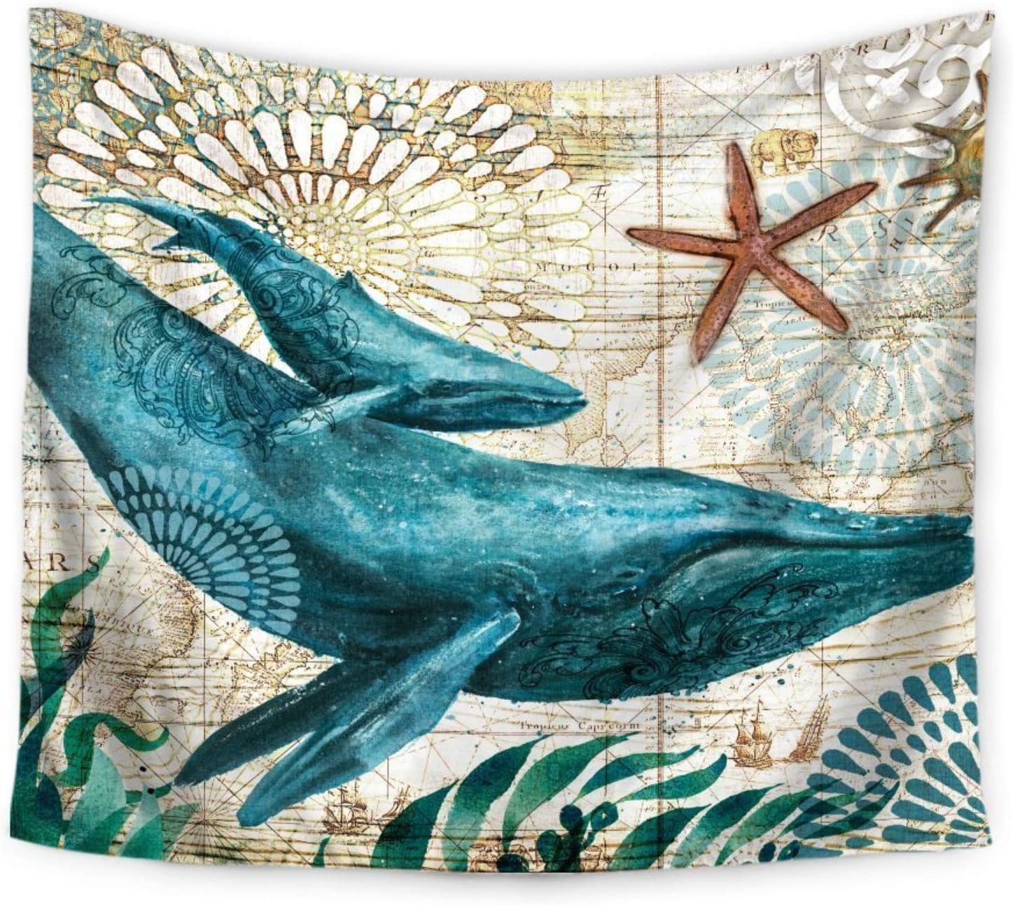 ECONIE Whale Tapestry Mandala Wall Hanging Tapestry Wall Art Decor Beach Throw Table Runner/Cloth 51" x 60"Inches (02)