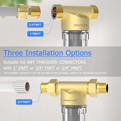 Miniatura 3 de MewMore WHC40 Filtro de sedimentos, 40 y 100 y 200 micrones, filtro de agua reutilizable de sedimentos giratorios, filtro de agua para toda la casa