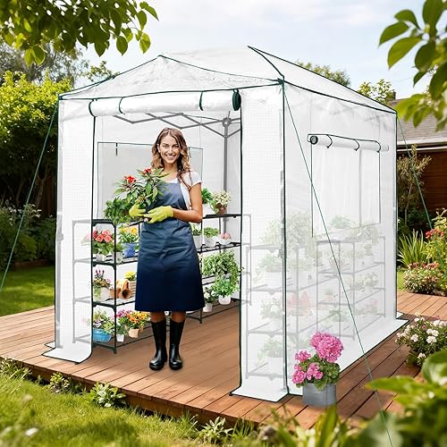 Vista 39 de EAGLE PEAK - Invernaderos emergentes instantáneos, para plantas de interior y exterior, puertas enrollables con cierre y ventanas laterales, 6 x 4