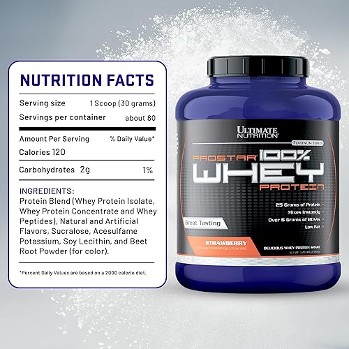 Vista 77 de Ultimate Nutrition PROSTAR 100% proteína de suero en polvo, baja en carbohidratos, apta para dieta cetogénica, 80 porciones, crema de chocolate