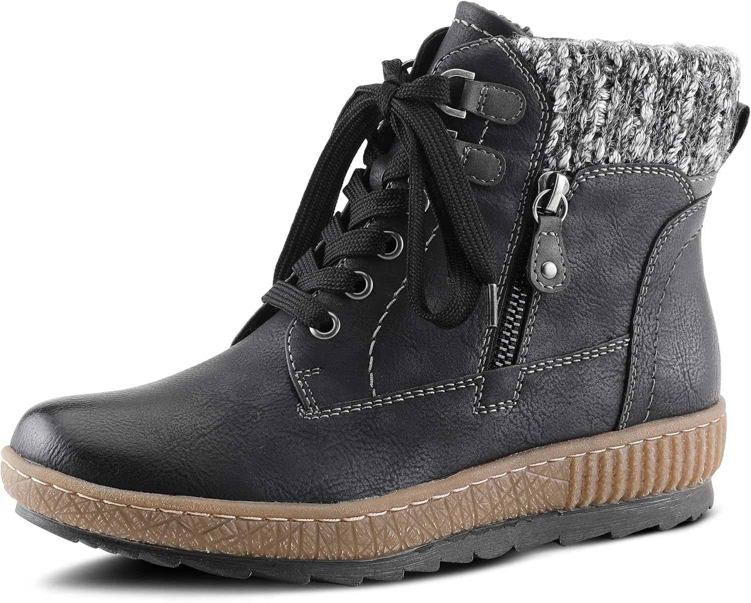 Spring Step Relife Karlene Waterproof Ankle Boots for Women | Shoes for Women with Sweater Top, Decorative Zipper and Cozy Sherpa Lining