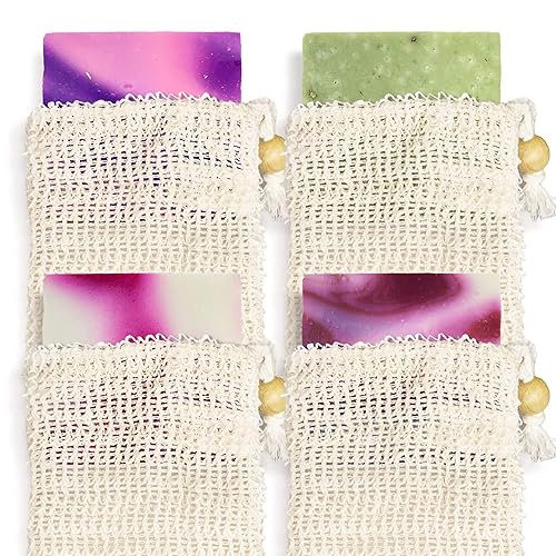 Age of Sage Barra de jabón natural con bolsa de sisal, juego de barra de jabón artesanal vegano para hombres, jabón corporal en bolsa de jabón,