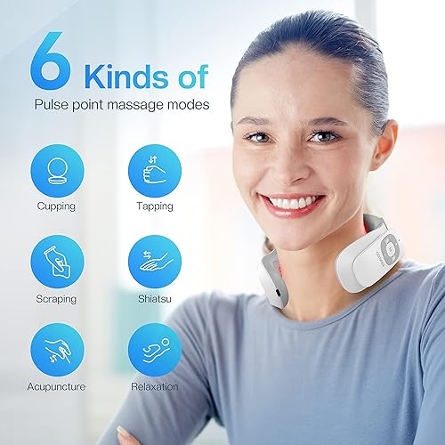 Miniatura 2 de COMFIER Masajeador de cuello térmico portátil, masajeador de cuello eléctrico inteligente EMS con almohadillas de calor y electrodos 3D para mujeres