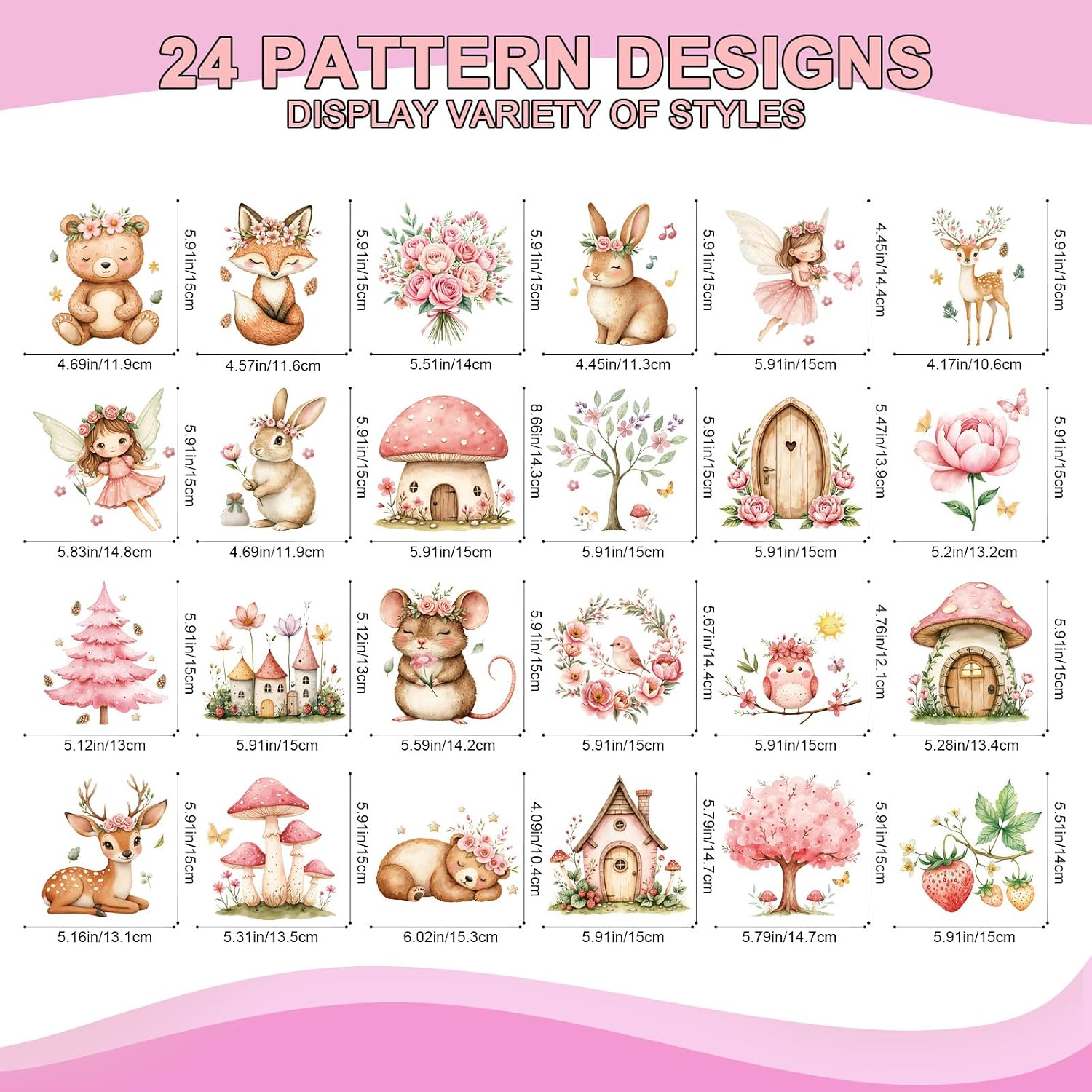 Wxiben Dtf Transfers Ready to Press - 24 Pcs Spring Baby Iron on Transfers for T-Shirts Floral Animals Fairy Heat Transfer Vinyl Decal Sticker Iron on Patches for Clothes Baby Shower Bodysuit Bag DIY