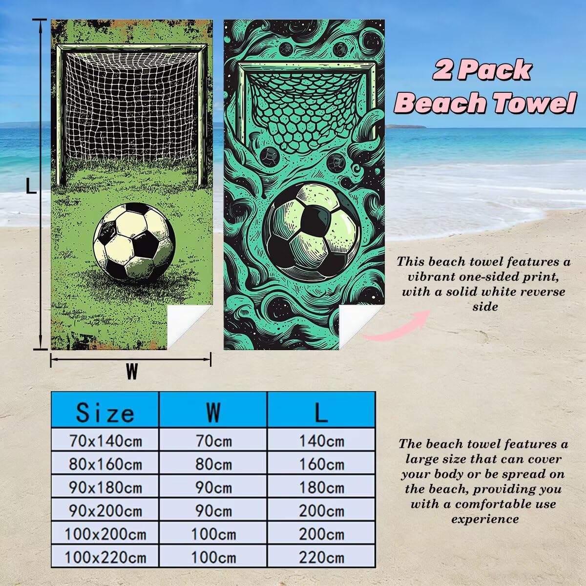 Ręcznik plażowy z mikrofibry, duży ręcznik plażowy 100 x 220 cm 2 sztuki, męski damski ręcznik gimnastyczny, odporny na piasek ręczniki plażowe, szybkoschnące ręczniki z mikrofibry do podróży (piłka