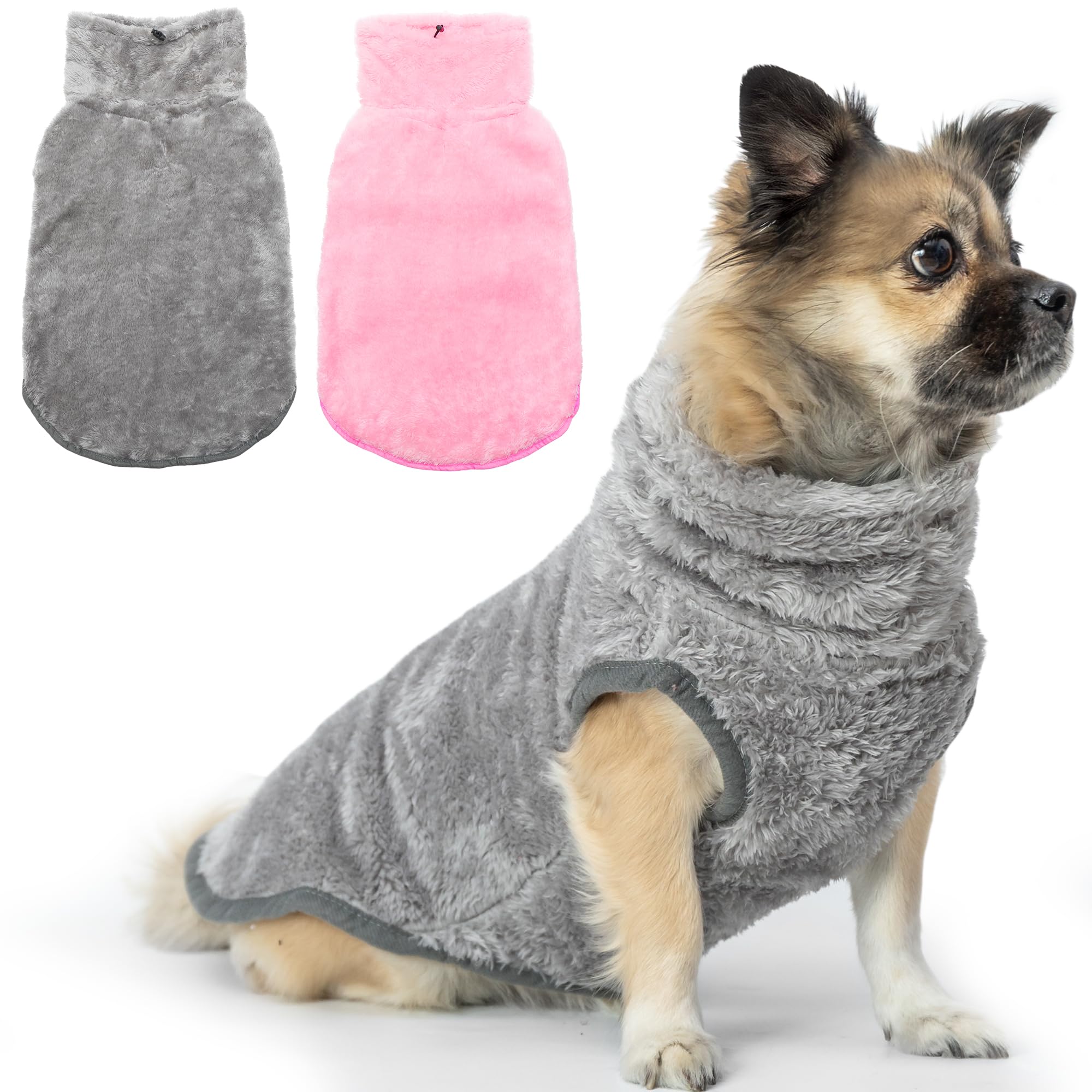 Casaco de Cachorro para Clima Frio, Pacote com 2 Roupas Aconchegantes de Inverno com Gola