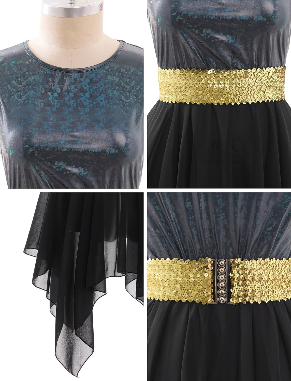 ODASDO Praise Dance Dresses for Women Liturgical Dancewear Sleeveless Overlays Color Block Asymmetrical Chiffon Flowy Dress - Image 6