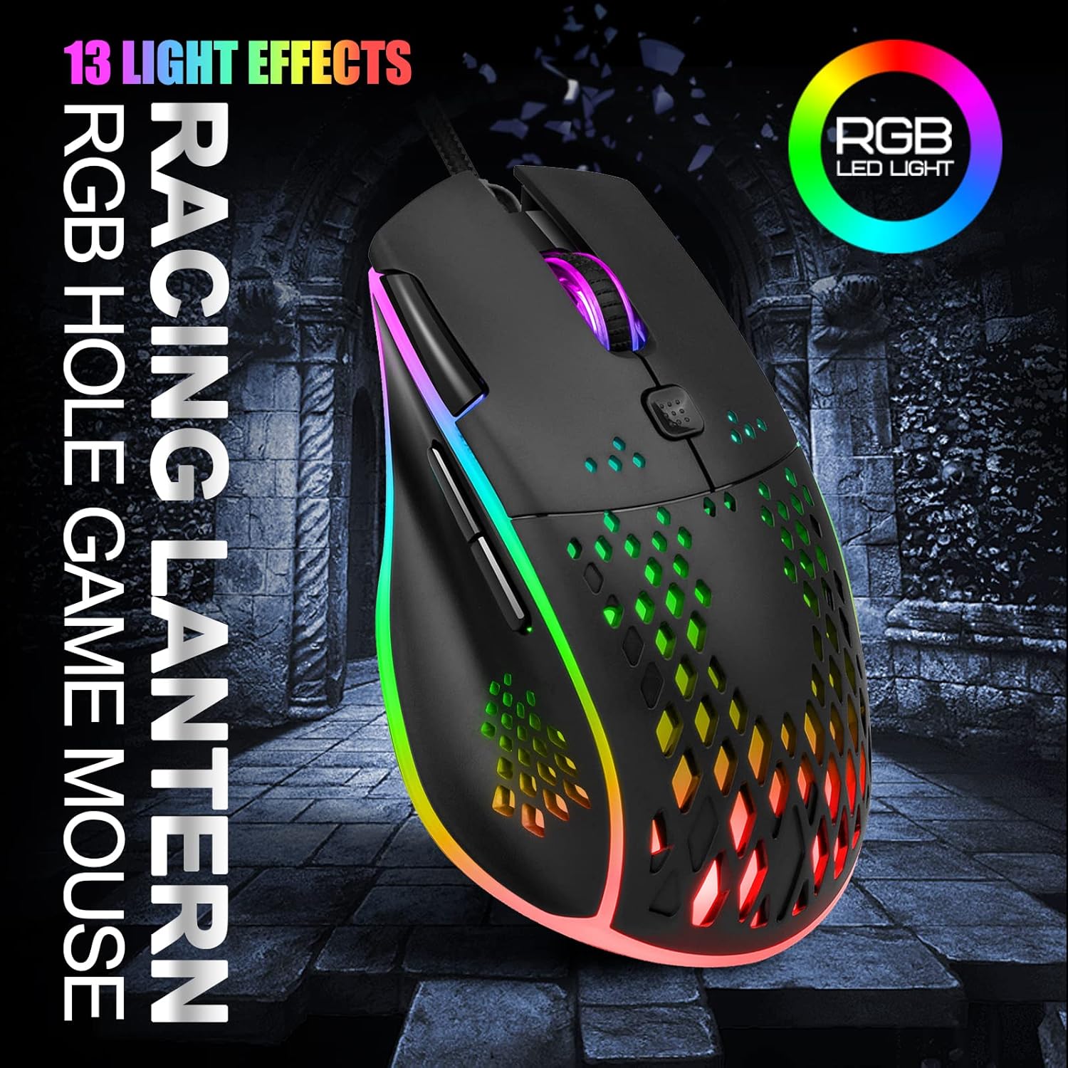 VEGCOO Wired Gaming Mouse, Programmable Optical Mouse with Double-Click Key, Silent Rechargeable Mice with RGB Led Light 6 Level Adjustable DPI PC Gamer Mouse for Laptop Mac Computer(Black)
