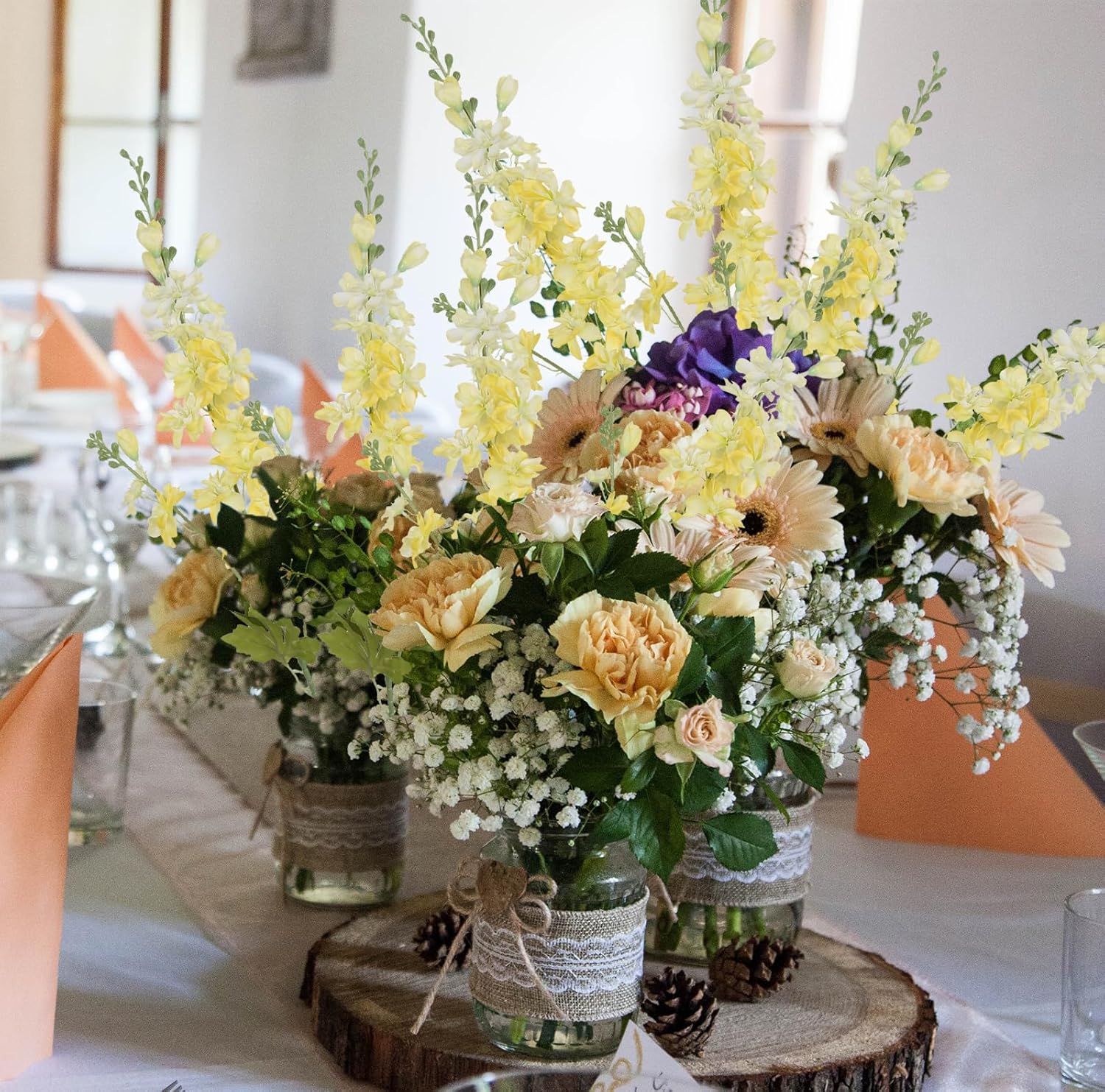 6PCS Yellow Delphinium Artificial Flowers 33" Larkspur Silk Long Stem for Tall Vase Wedding Centerpieces, Tables, Home Decor Indoor - Image 8