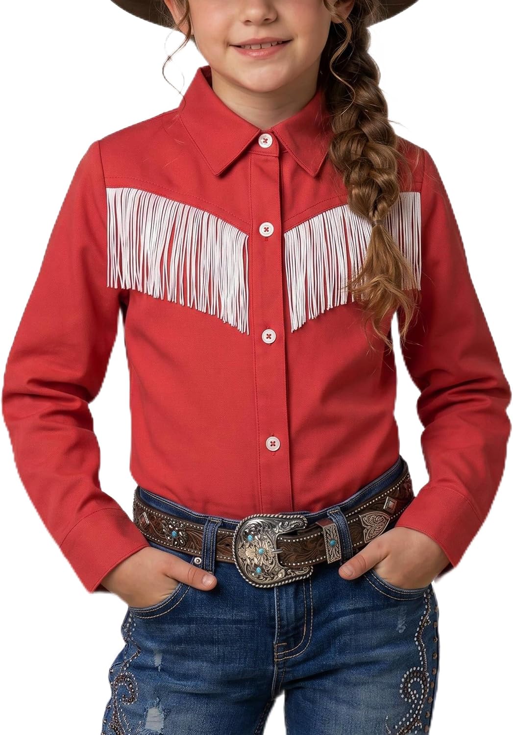 YesFashion Girls Fringe Shirt Long Sleeve Cowgirl Western Blouse Top 4-13Y