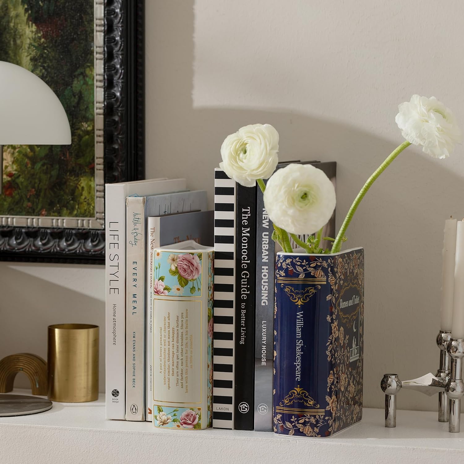Elegant Ceramic Book Vase Gift - Unique Decor for Book Lovers, Flowers & Literary Home Accent(Large -Romeo and Juliet