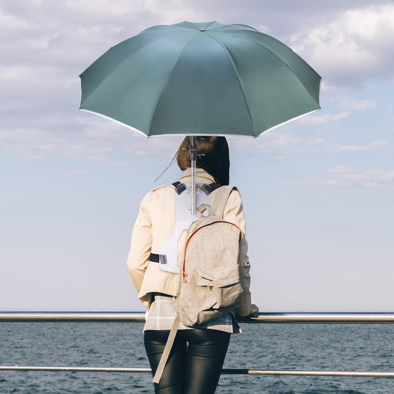 Primo Supply Wearable Hands-Free Umbrella Sun Rain Blocker Fishing Outdoor Use Running Jogging Get Shade and Avoid Hot Afternoons Outside and UV Sunburn | Green