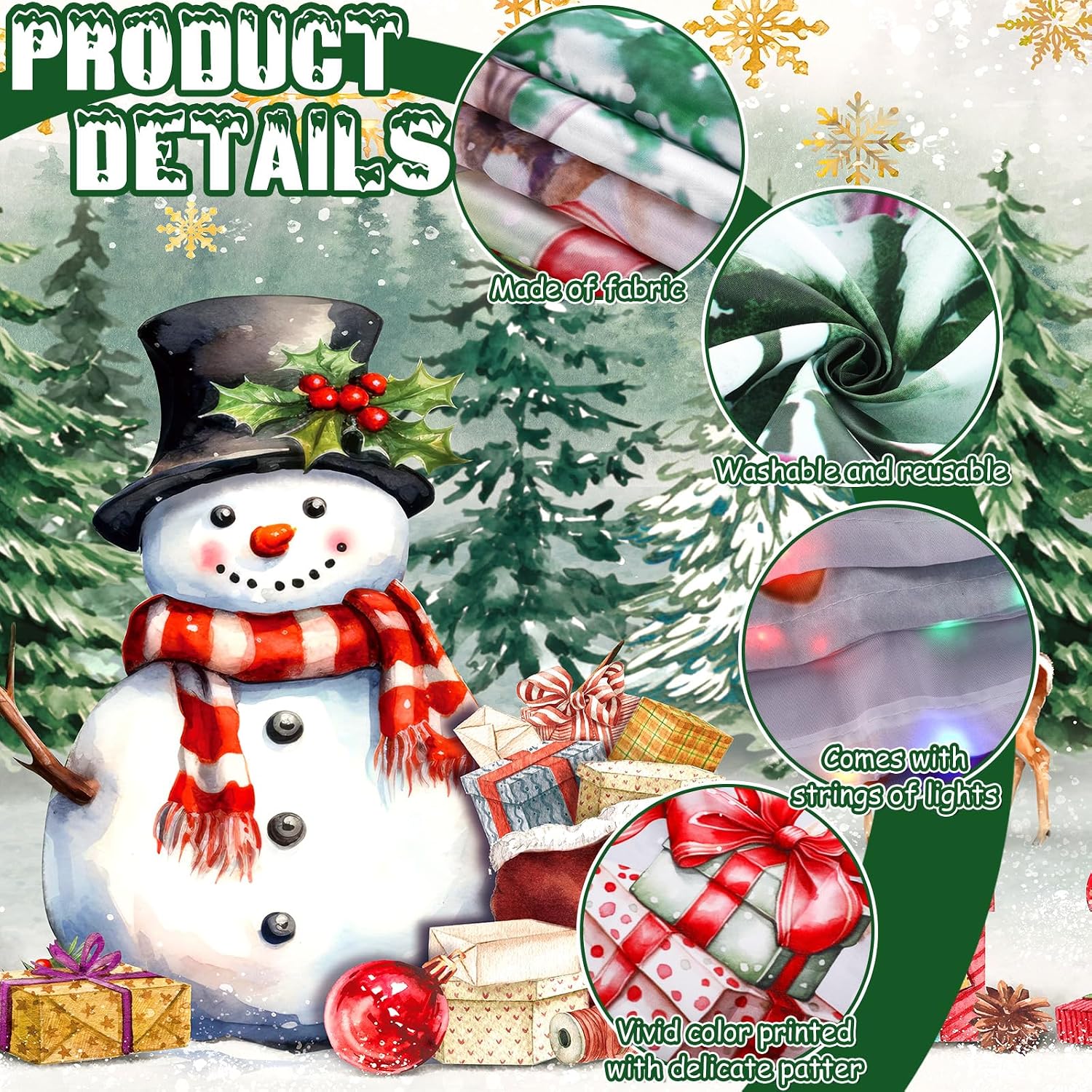 FuWeave 7 x 16 Ft Winter Garage Door Banner Cover with LED String Light Battery Box Winter Garage Door Decors Outdoor Large Double Reindeer Backdrop Cover for Wall House Party Decor(7x16ft,Snowman)