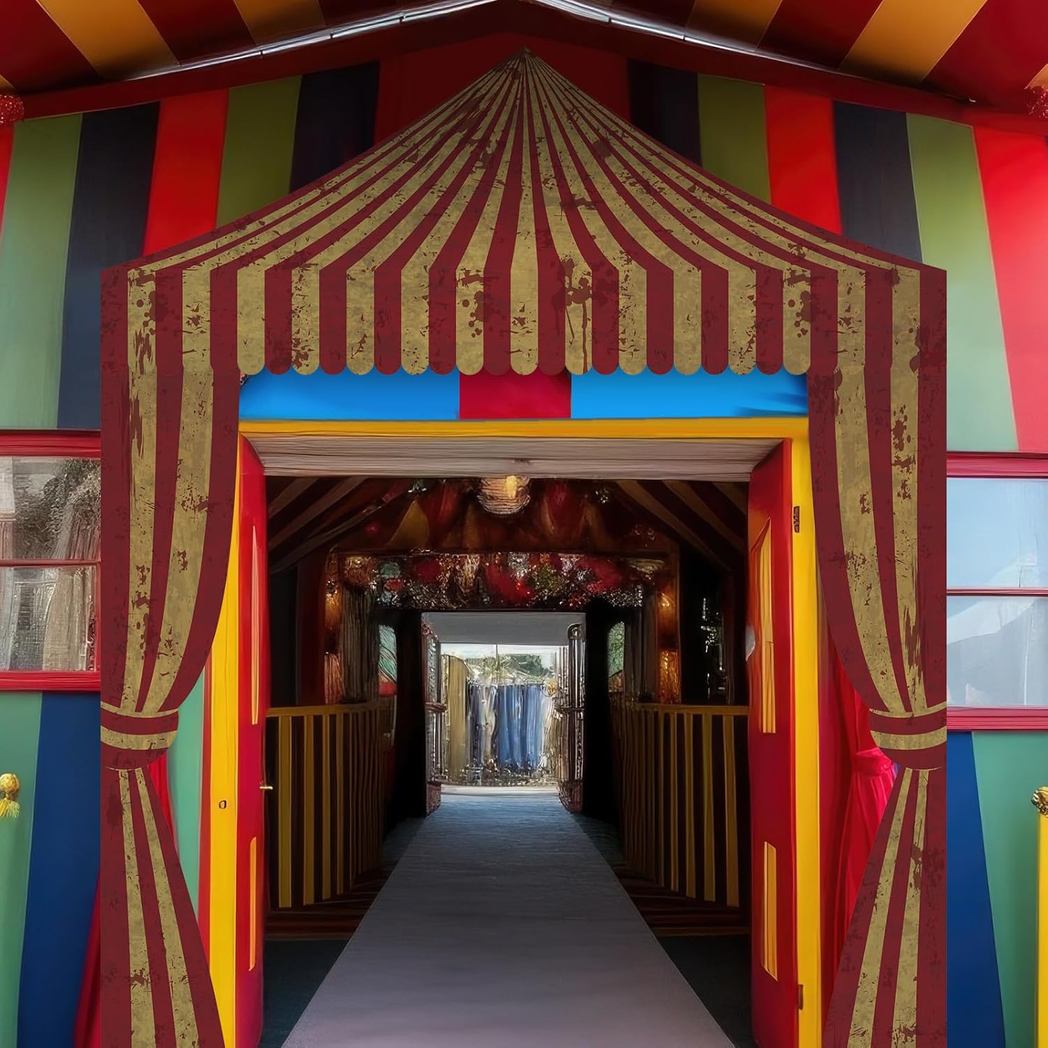 3 Pcs Carnival Party Decorations Halloween Awning Red and White Banner Circus Tent Concession Stand(Creepy Style) - Image 6