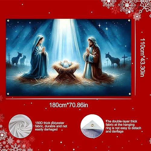 Miniatura 5 de Fondo de escena de pesebre de 71 x 43 pulgadas, pancarta religiosa cristiana para iglesia, interior y exterior, telón de fondo de fotos de Navidad,