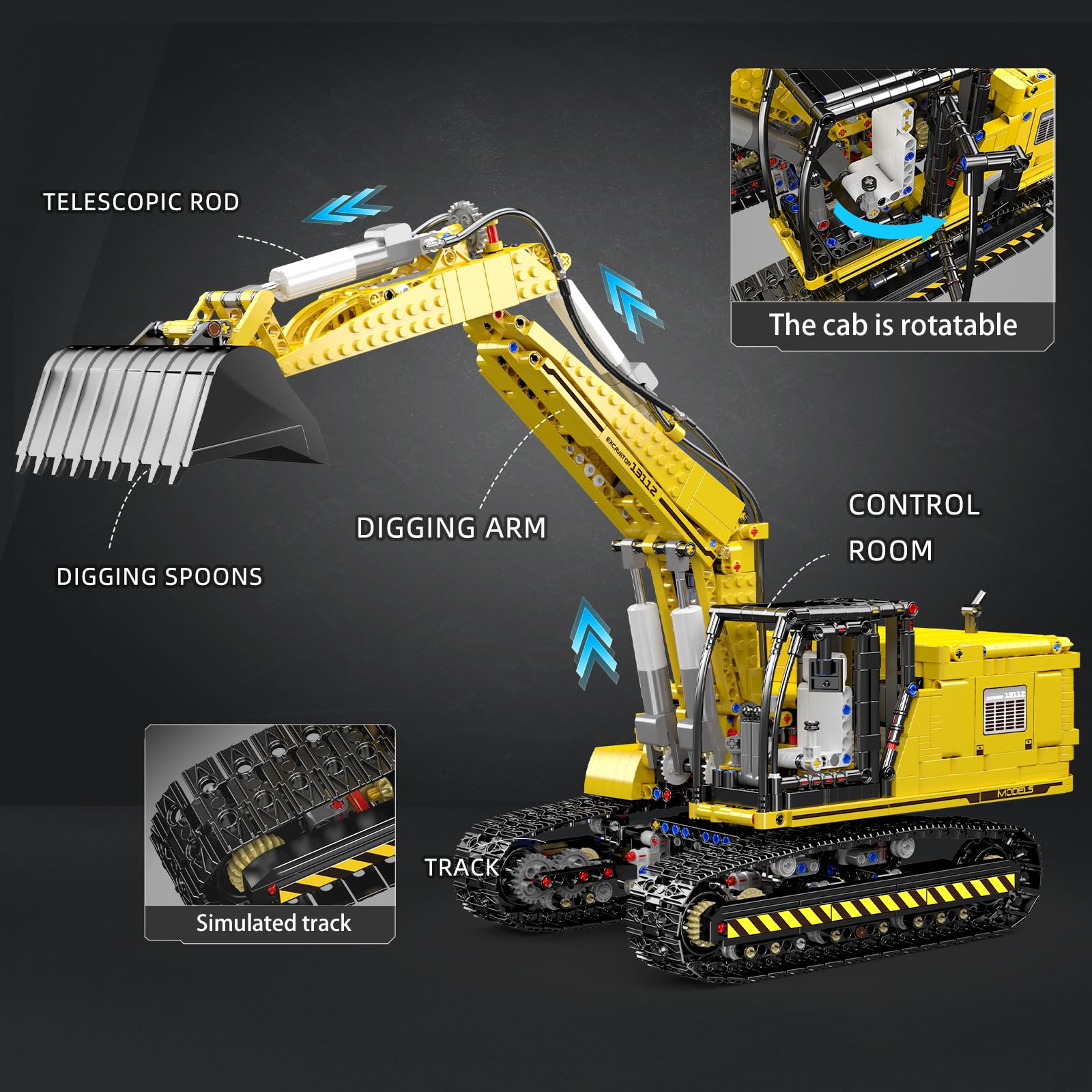 Mould King Excavadora Técnica, Modelo de Excavadora de Orugas Motorizada Controlada por APP, Modelo de Camión Motorizado de Alta Tecnología Bloques de Construcción Set de Construcción para Niños y