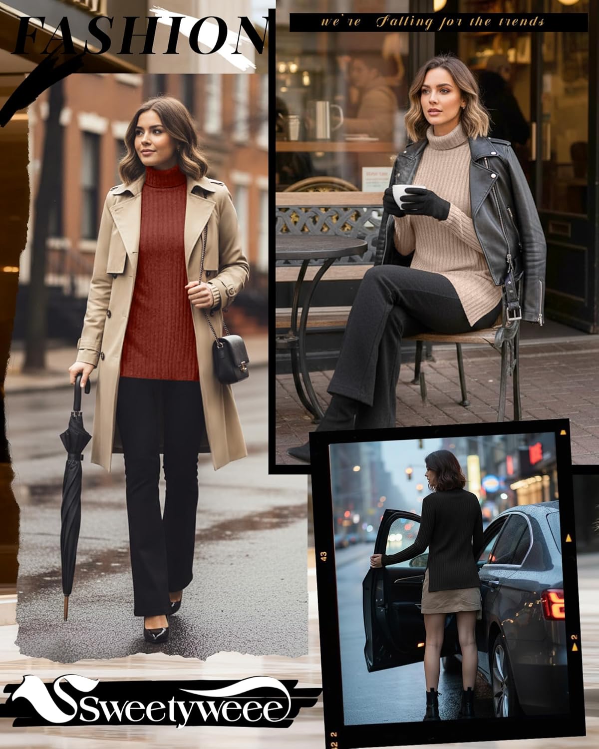 3 Pack Women's Turtleneck Sweaters, Side Split Long Sleeve Pullover, Ribbed Knit Fall Winter Lightweight Tunic Top - Image 5