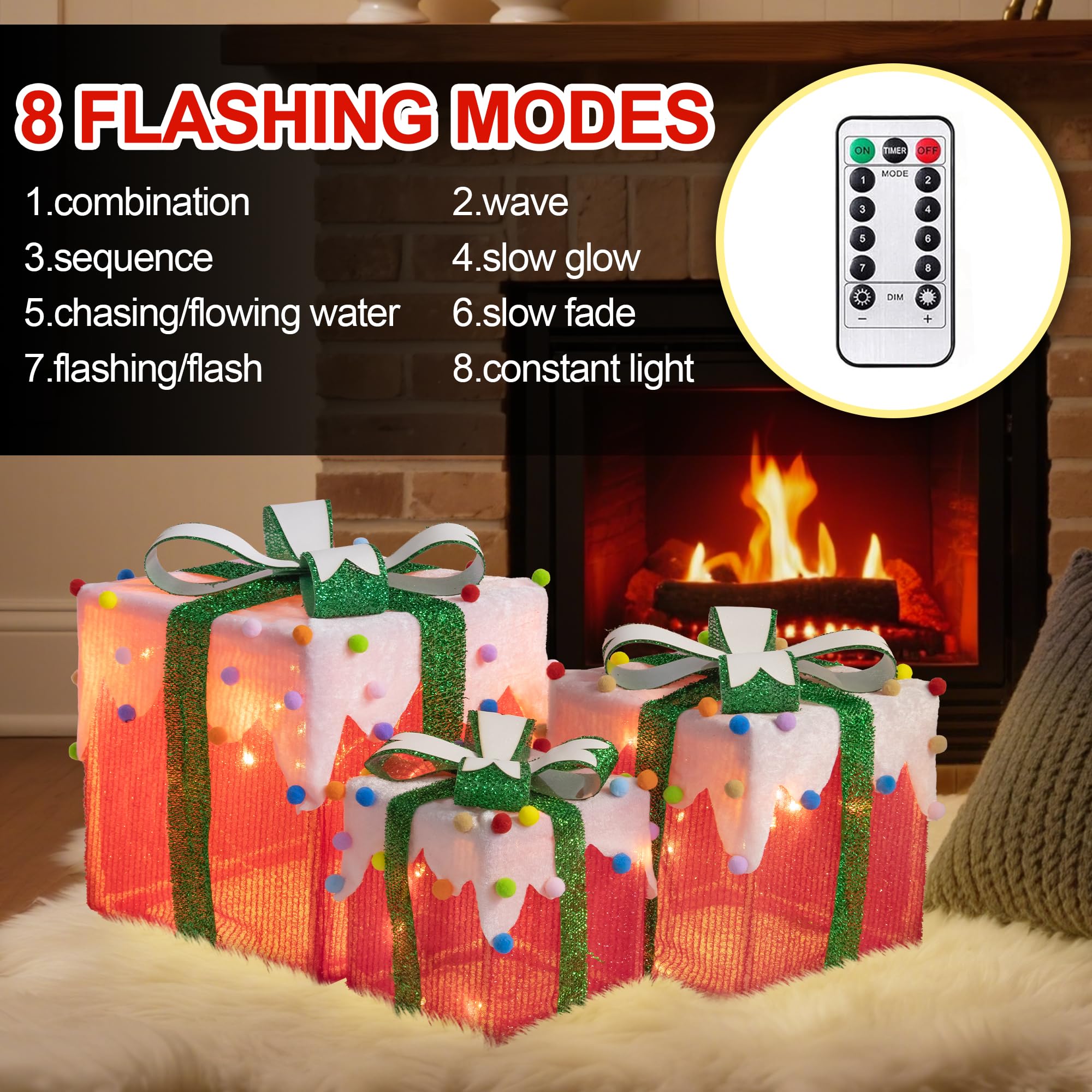 GYMAX Set Regalo Natalizio Illuminato Con 3 Scatole E 48 Luci LED Timer – Decorazione Per Esterno (Stile 2) - 3