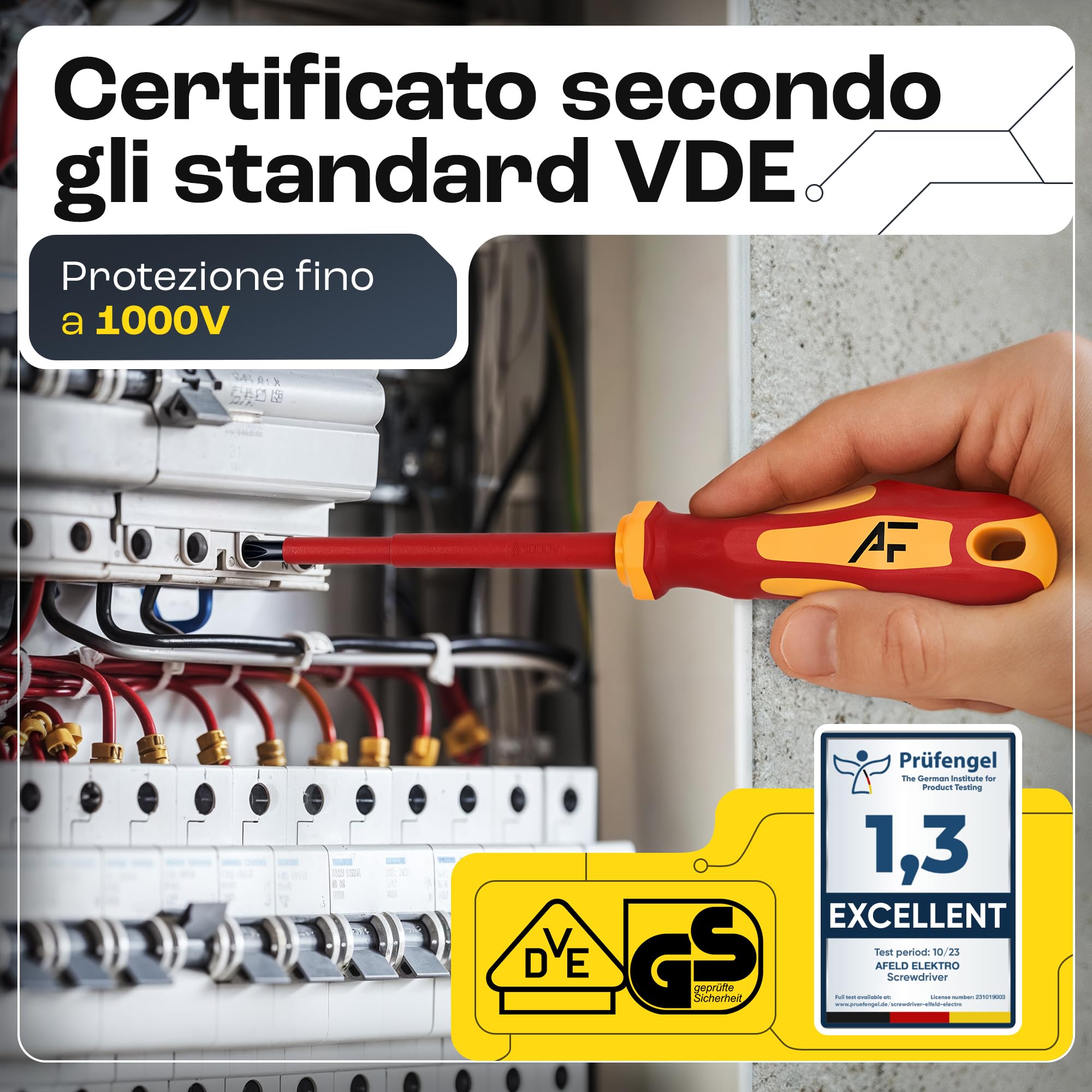 Set Cacciaviti Elettricista VDE Isolati 1000V – 6 Pezzi Magnetici – 3 Piatto + 3 Croce – Acciaio S2 Professionale – Cacciaviti Isolati per Lavori Elettrici di Precisione