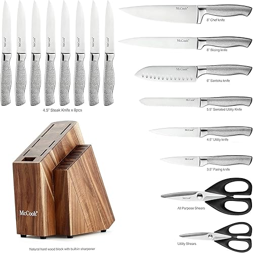 Miniatura 3 de McCook MC20 Juego de bloques de cuchillos de acero inoxidable + MCW12 tabla de cortar de bambú (pequeño, 14.0 x 10.0 x 1.0in)