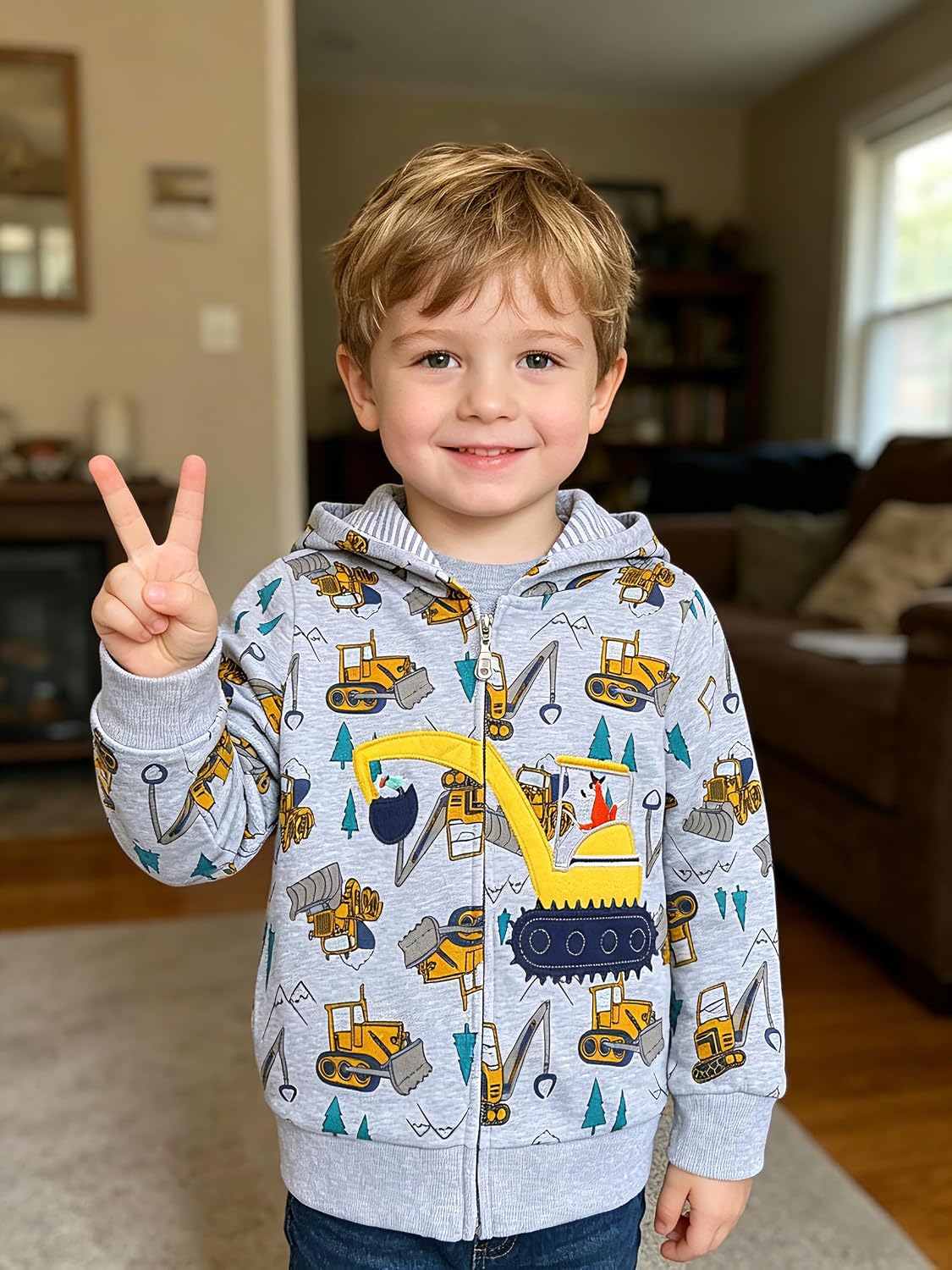 Akyzic Baby Boys Zip Up Hoodie Toddler Boys Jacket Cartoon Winter Long Sleeve Hooded Sweatshirt Tops Fall Coat Kids 2-7 Years