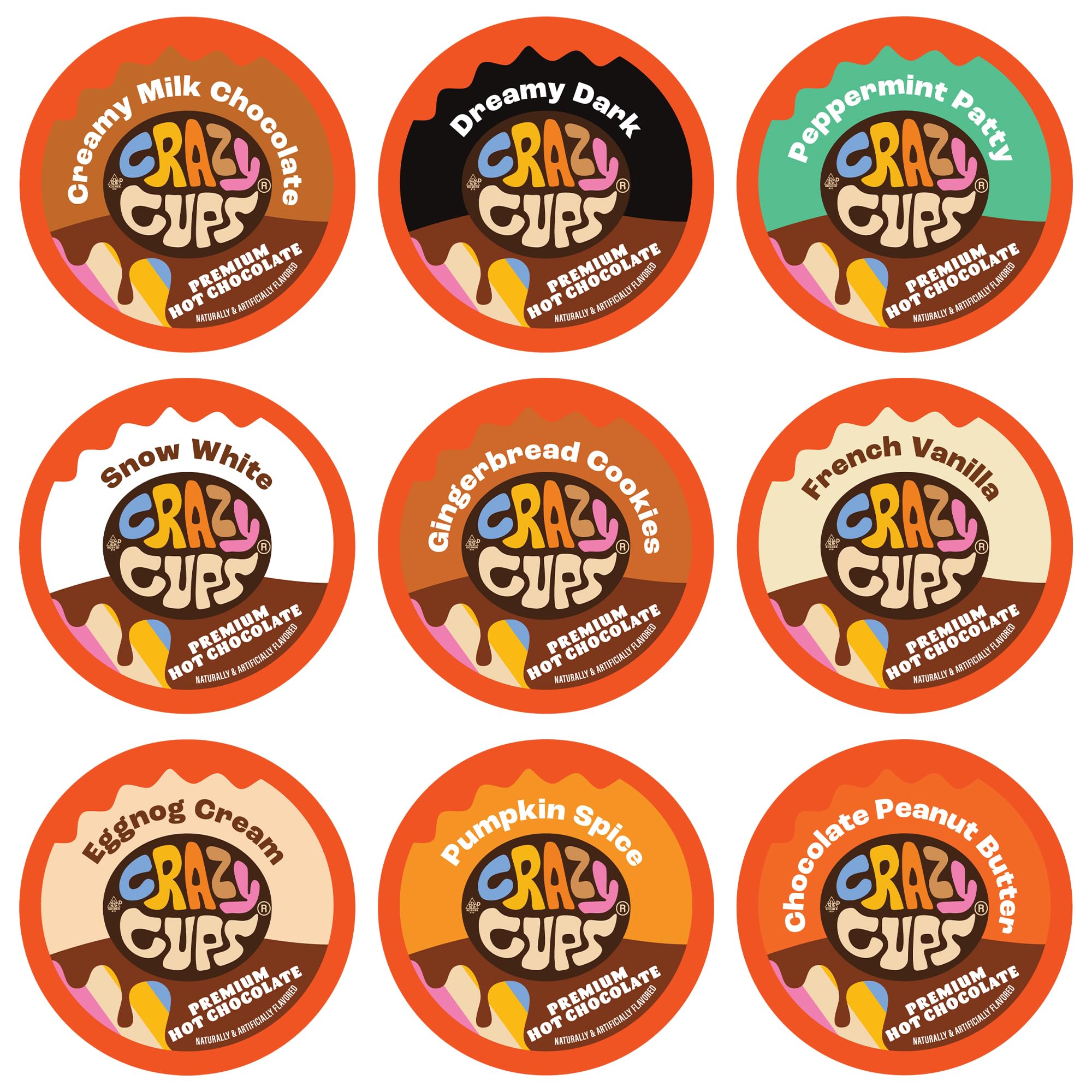 Crazy Cups Kubki premium do gorącej czekolady do zaparzaczy Keurig K Cup, zestaw asortymentowy, próbnik, opakowanie 30 sztuk