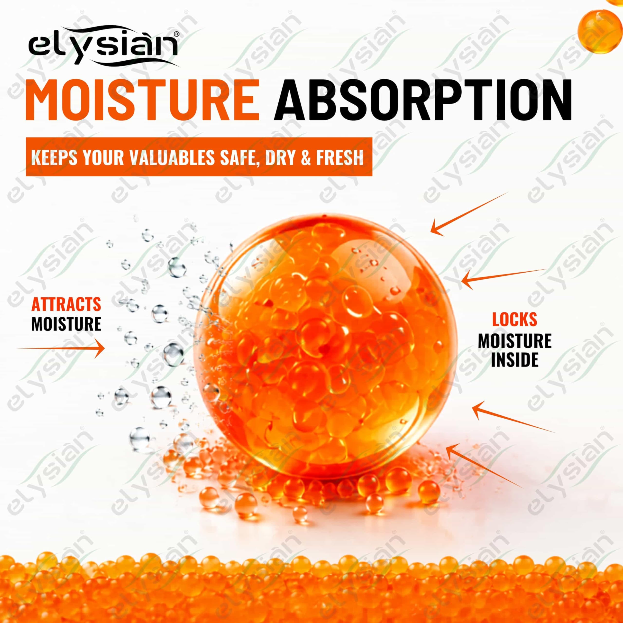 Elysian 2-4mm Orange Silica Gel Beads – Desiccant & Moisture Absorber for Tools, Storage, Electronics – Reusable Indicating – 100GM Pack 1