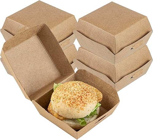 Miniatura 2 de Restaurantware Mini cajas de hamburguesas de 2.8 x 2.8 x 2 pulgadas, 100 recipientes de comida con tapa con bisagras, desechables, cajas de papel
