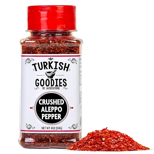 Turkish Goodies Aleppo Pepper - Authentic Pul Biber Red Chili Spice - Crushed Turkish Red Chili Pepper - Aleppo Chili Flakes - Exotic Aroma for Mediterranean and Middle Eastern Cuisine - Savory, Smoky Seasoning for Culinary Creations - 4oz
