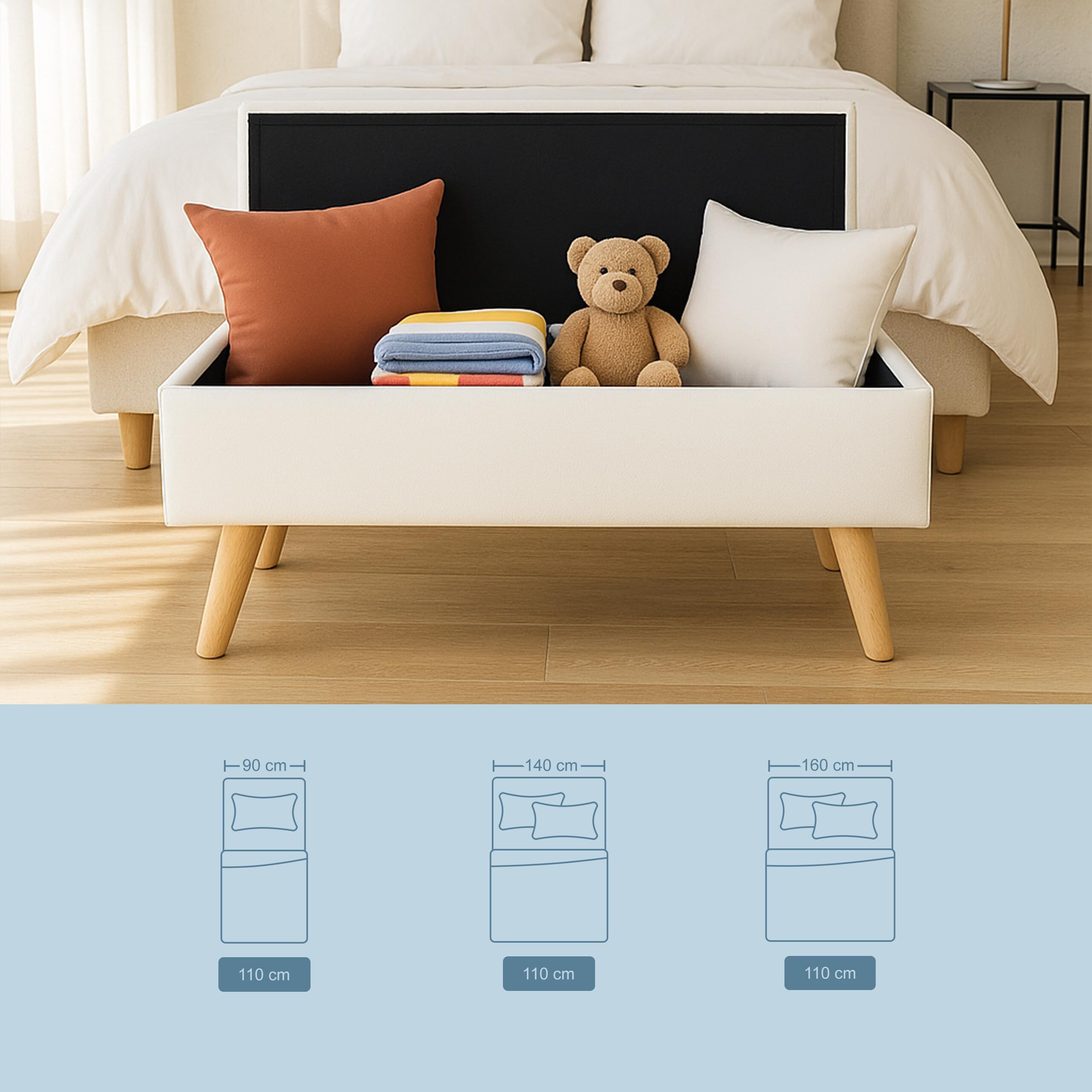 Panca Relaxdays, con vano, Imbottita, Ecopelle, Legno, HxLxP: 40 x 110 x 40 cm, Panca per corridoio, Bianca