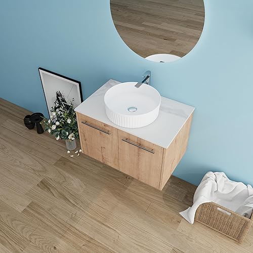 Miniatura 4 de HAALVDE Tocador de baño flotante de 30 pulgadas con fregadero, tocador de pared individual de 30 pulgadas, con 2 puertas y parte superior del