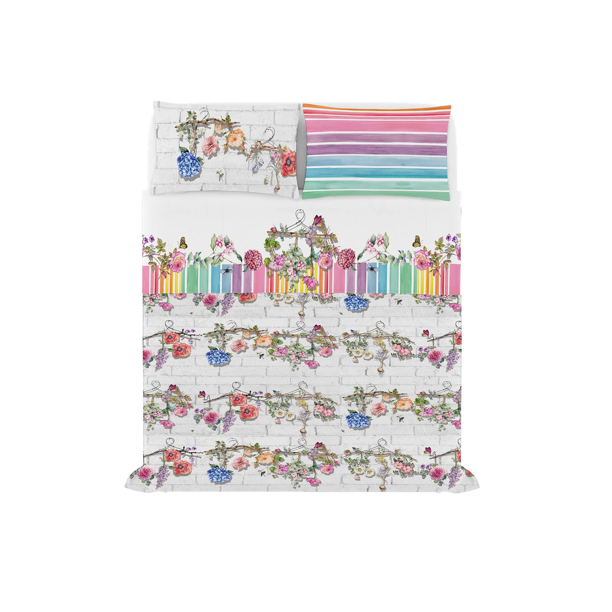 Italian Bed Linen JOLIE Digital Print Bedspread Sheet and Pillow Cases, Carol, Double, Queen-size bed