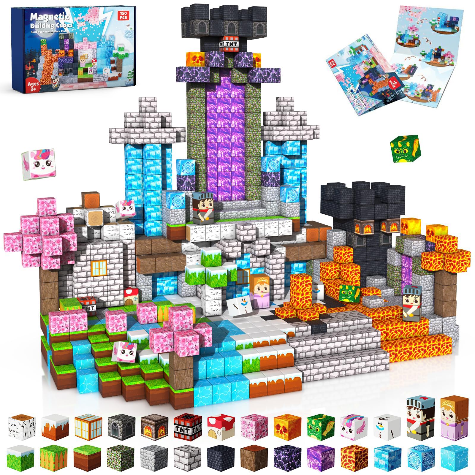 ToyUnited Magnetic Blocks, 150PCS Magnetic Building Blocks Tiles Cubes for Ages 3 4 5 6 7 8 9 10 Boys Girls, Dark Swordsman Construction Toys STEM Sensory Toys for Kids Christmas Birthday Gifts