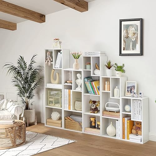 Miniatura 6 de VECELO Juego de estantería organizadora de madera de 9 cubos, se adapta a las tapas duras más altas, estante de almacenamiento personalizado de 4