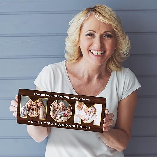 Miniatura 2 de MOM - Regalos para mamá de hija, hijo - Letrero de foto personalizado con imágenes de niños  2 tamaños, 8 colores de fondo  Letrero de madera