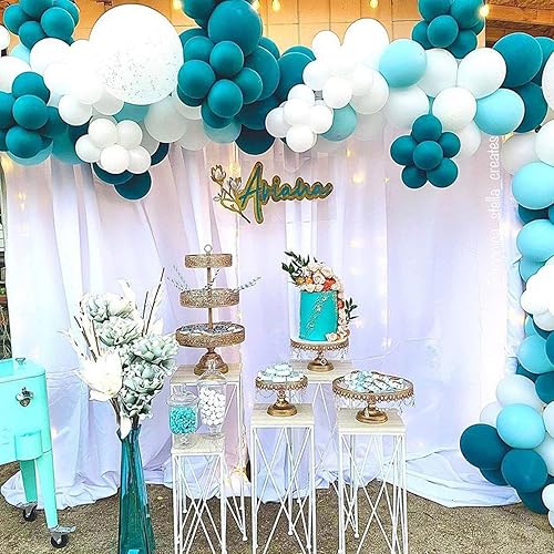 Miniatura 5 de Globos de color verde azulado y blanco turquesa Tiffany azul aguamarina y blanco globos de látex de confeti dorado azul pastel oscuro azul pavo real