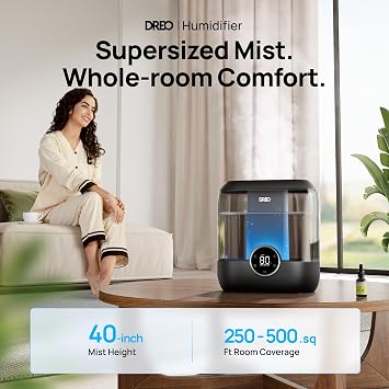 DREO 6L Top Fill Humidifiers for Bedroom, 60H Runtime, 28 dB Quiet Supersized Cool Mist Humidifiers for Large Room, Ultrasonic Humidifier for Home, Plant, Baby, Night Light, Indoor