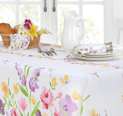Miniatura 4 de Newbridge Mantel redondo de tela, 70 pulgadas, pétalos florecientes con flores de Pascua, fácil cuidado, resistente a las manchas, color pastel