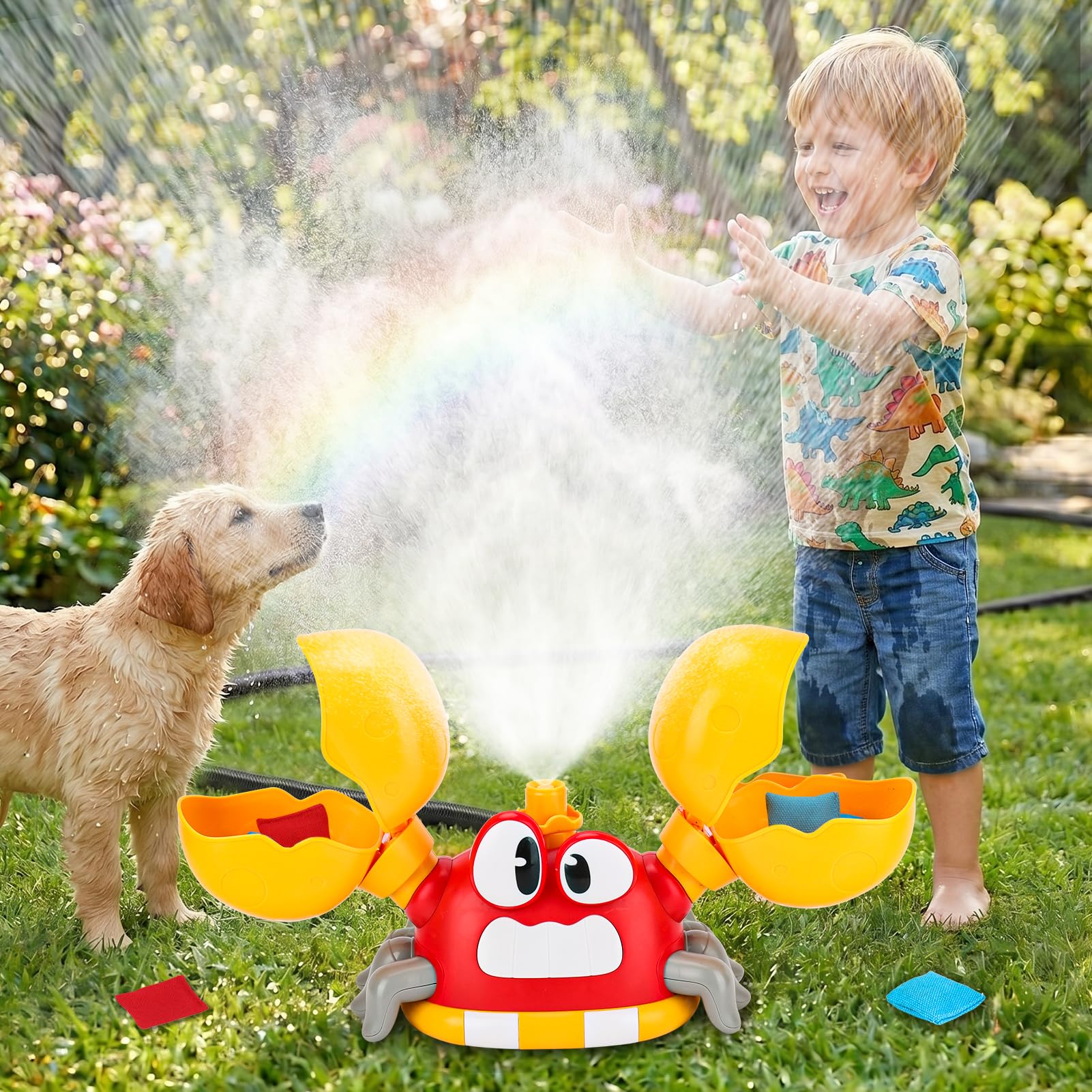 Water Sprinkler for Kids, Summer Outside Water Toys Attached to Garden Hose with 3 Spray Patterns &amp; 4 Bean Bags for Toss Game, Kids Sprinklers for Yard Lawn Pool Games for Age 4-12 Yr Old Boys Girls