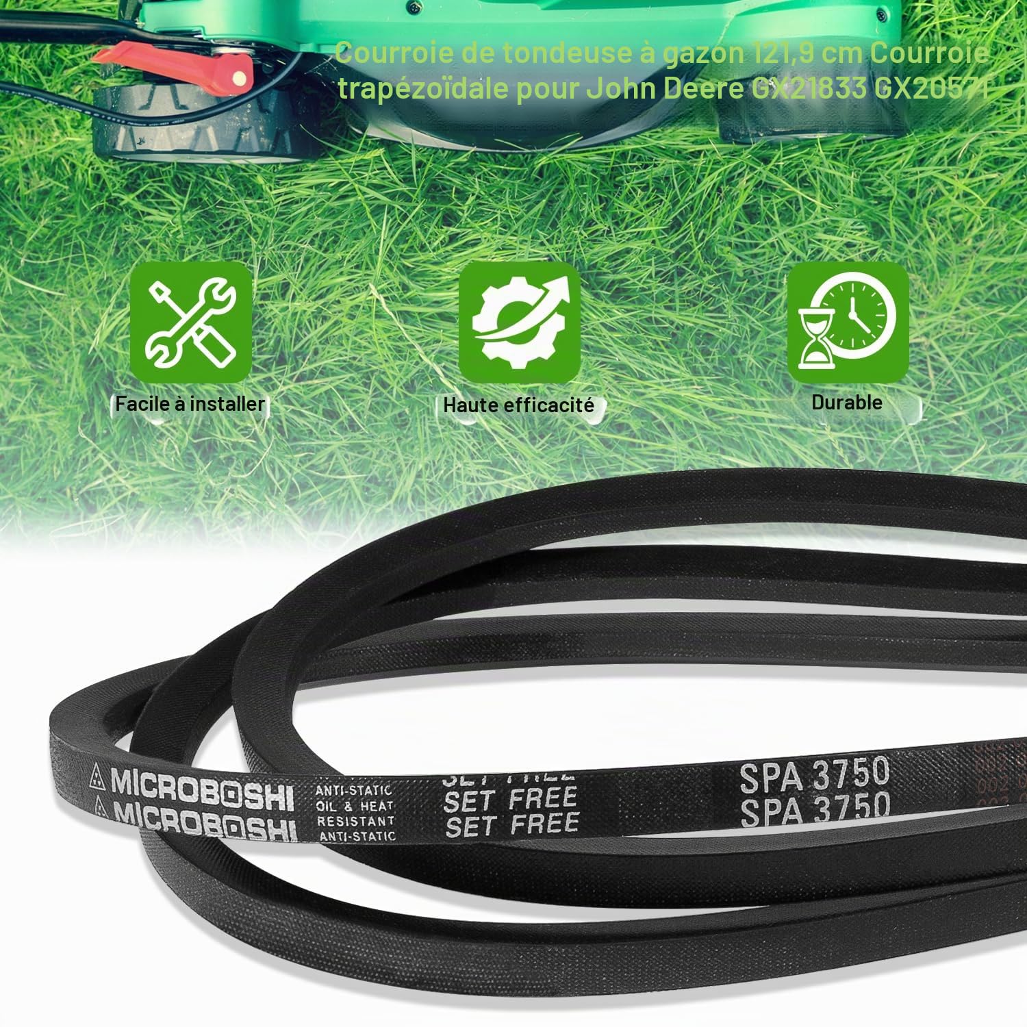 Courroie trapézoïdale pour tondeuse à gazon 121,9 cm compatible avec John Deere GX21833 GX20571 D140 D150 D160 L120 L130 LA130 LA140 LA145 LA155 LA165 X140, etc